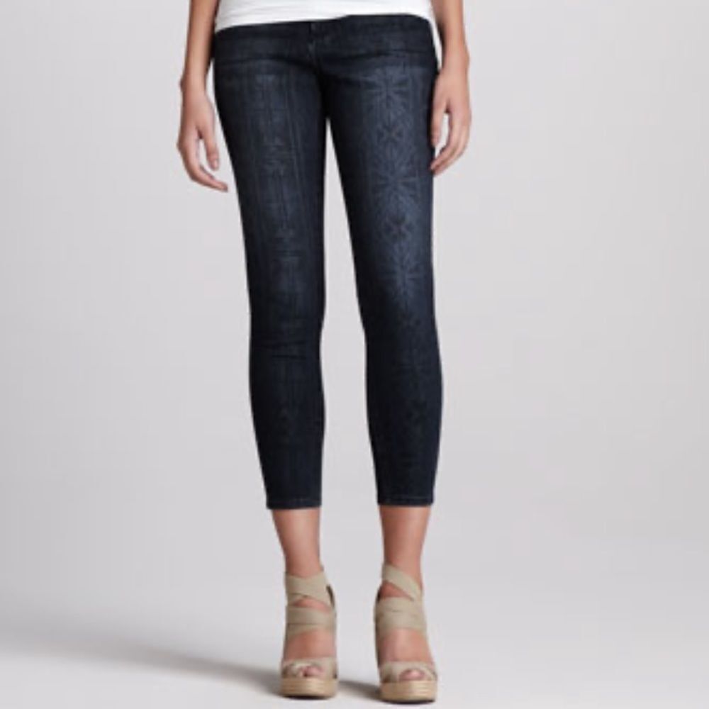 Liverpool Abby-Skinny Aztec-Print Cropped Jeans, Dark Stone